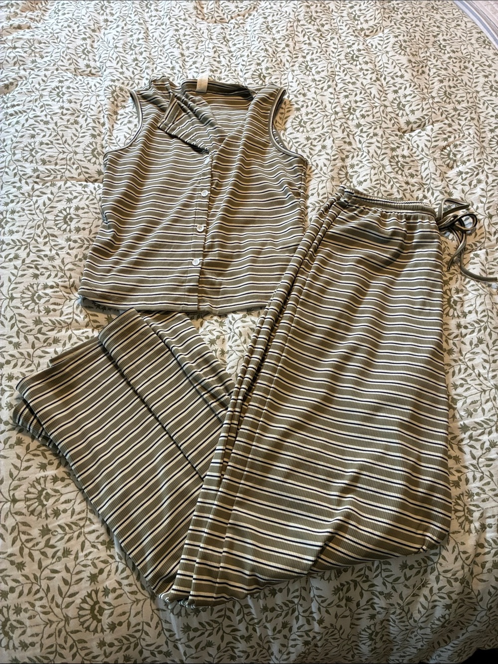 Missguided Olive & White Striped Track Pants and Tank Set
